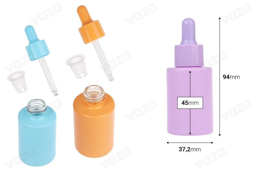 Glass bottle 30 ml with dropper in matte pastel colors Glass bottle 30 ml with dropper in matte pastel colors-image_dimensions
