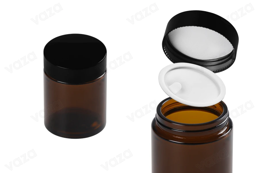 Vasetto in vetro ambrato da 100 ml con sottotappo e membrana interna-immagine_prodotto