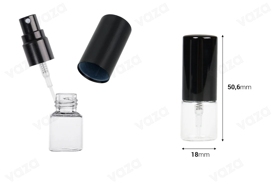 Glass bottle 3 ml transparent with spray and aluminum cap for perfumes - 6 pcs-εικόνα_διαστάσεις
