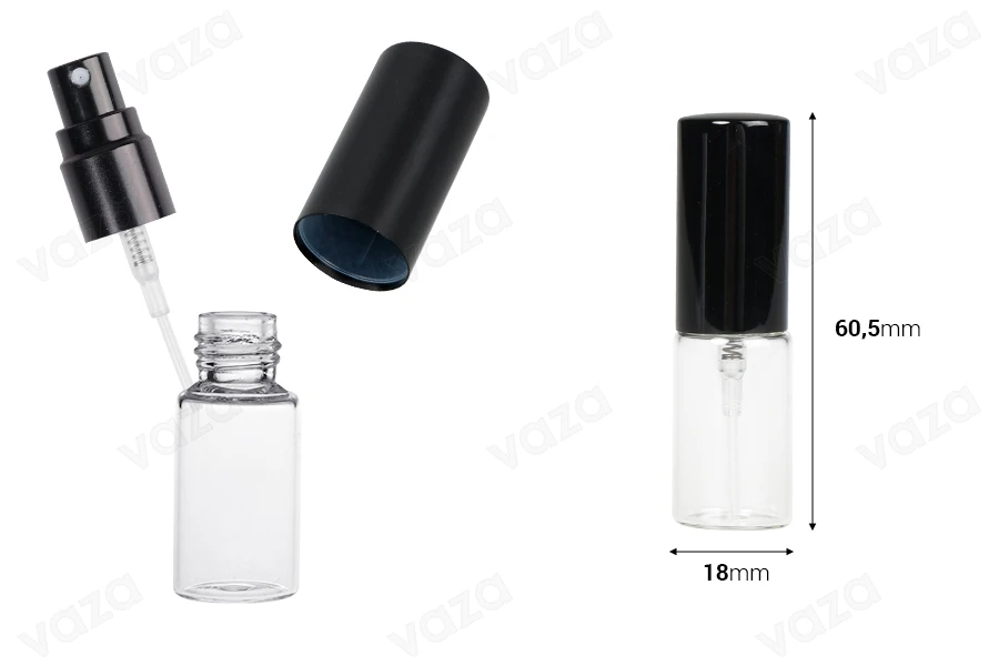 Flacon en verre 5 ml transparent avec spray et bouchon en aluminium pour parfums - 6 pcs Flacon en verre 5 ml transparent avec spray et bouchon en aluminium pour parfums - 6 pcs-εικόνα_διαστάσεις