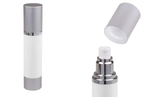 50 ml Airless-Flasche für Creme, mit weißem Körper, Verschluss und silbernem Aluminiumboden-1