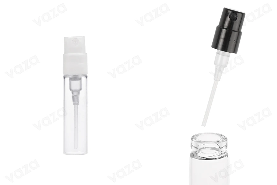 2ml transparent glass tester bottle (snap-on neck) with white or black spray for perfumes - 100 pcs 2ml transparent glass tester bottle (snap-on neck) with white or black spray for perfumes - 100 pcs-εικόνα_προϊοντική