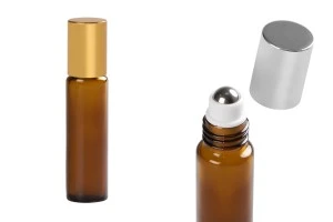 10ml amber glass roller bottle with stainless steel ball and cap - available in a package with 6 pcs-1