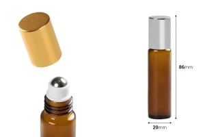 10ml amber glass roller bottle with stainless steel ball and cap - available in a package with 6 pcs-2