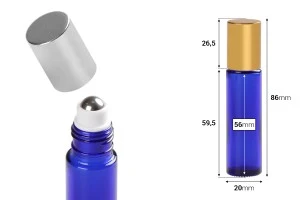 Flacon bleu en verre de 10 ml avec bouchon et bille métallique roll on - 6 pcs-2