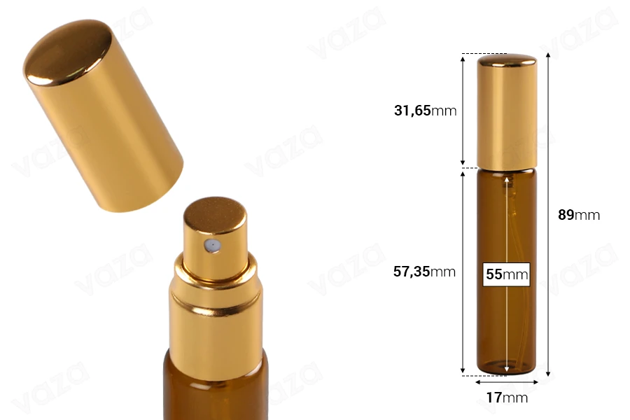 Μπουκαλάκι 10 ml γυάλινο, καραμελέ με σπρέι αλουμινίου σε χρυσό γυαλιστερό - 6 τμχ-εικόνα_διαστάσεις