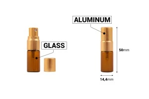 Μπουκαλάκι 2 ml γυάλινο, καραμελέ με σπρέι αλουμινίου σε χρυσό γυαλιστερό - 6 τμχ-2