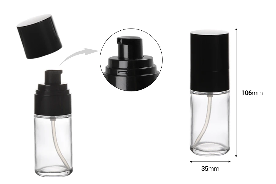 Φιάλη 30ml γυάλινη με μαύρη αντλία κρέμας και καπάκι (PP18) Φιάλη 30ml γυάλινη με μαύρη αντλία κρέμας και καπάκι (PP18)