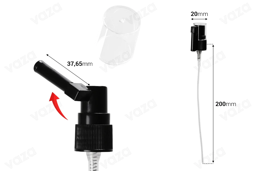 Spray 18/410 local en plastique de couleur noire avec bouchon transparent-photo_dimensions