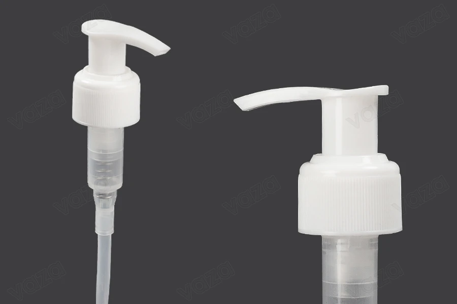 White plastic left-right locking dispenser pump with 24/410 finish for shampoos, creams or lotions White plastic left-right locking dispenser pump with 24/410 finish for shampoos, creams or lotions-image_product