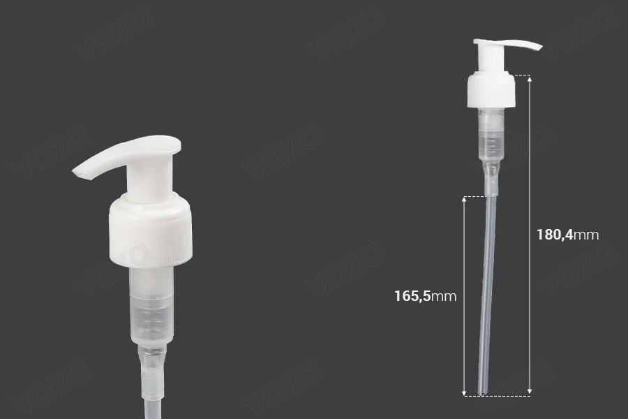 White plastic left-right locking dispenser pump with 24/410 finish for shampoos, creams or lotions White plastic left-right locking dispenser pump with 24/410 finish for shampoos, creams or lotions-image_dimensions