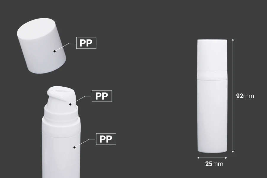 Flacon plastique airless pour crème de 15 ml en couleur blanche Flacon plastique airless pour crème de 15 ml en couleur blanche
