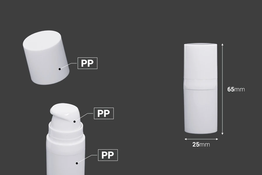 Bottiglietta in plastica airless per creme da 5 ml di colore bianco