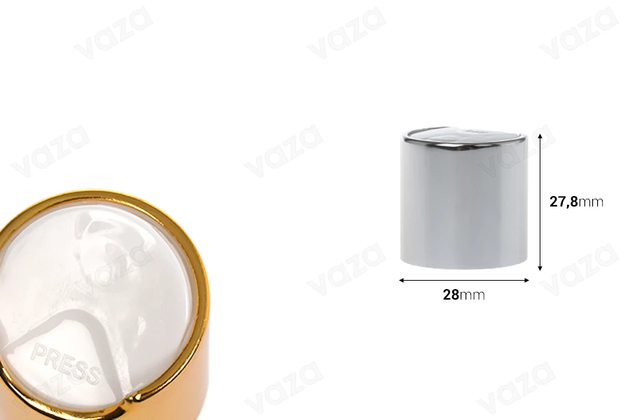 Coperchio disk-top in plastica PP24/410 con rivestimento in alluminio disponibile nei colori oro o argento.-dimensioni_immagine