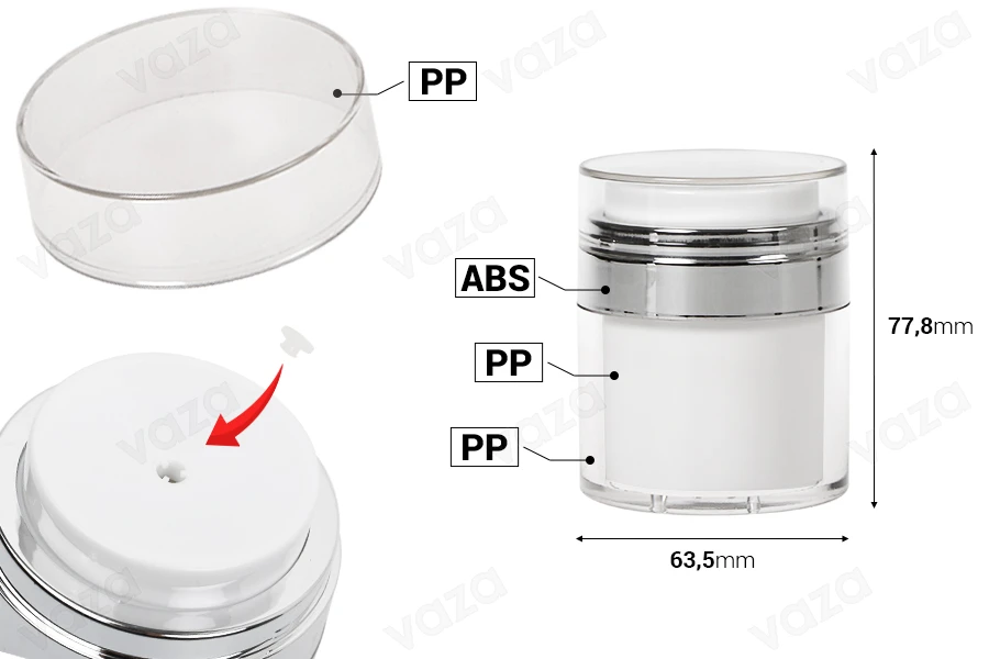 50-ml-Airless-Acrylglas mit transparentem Deckel-bildabmessungen