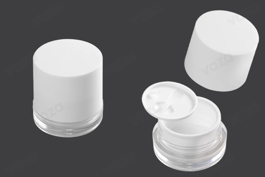 Pot en acrylique de 30 ml de couleur blanche avec couvercle en plastique, joint et spatule. Pot en acrylique de 30 ml de couleur blanche avec couvercle en plastique, joint et spatule.-photo_produit
