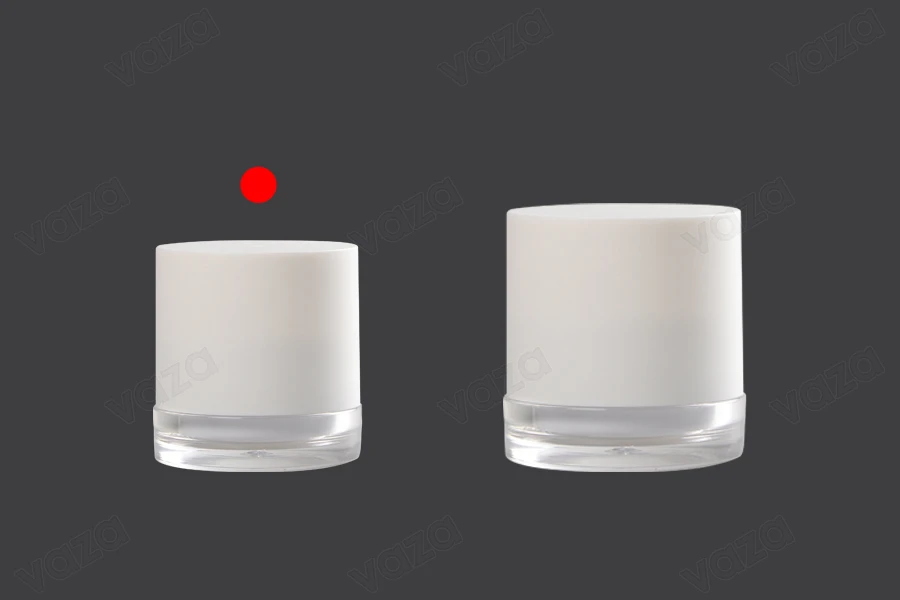 Pot en acrylique de 30 ml de couleur blanche avec couvercle en plastique, joint et spatule. Pot en acrylique de 30 ml de couleur blanche avec couvercle en plastique, joint et spatule.-photo_groupe