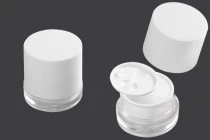 Βάζο ακρυλικό 50 ml σε λευκό χρώμα με πλαστικό καπάκι, παρέμβυσμα και σπάτουλα Βάζο ακρυλικό 50 ml σε λευκό χρώμα με πλαστικό καπάκι, παρέμβυσμα και σπάτουλα