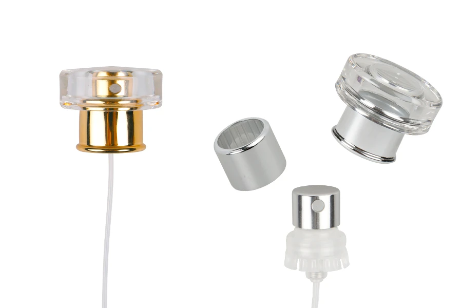 Set spray avec bouchon luxe transparent pour flacons de parfum avec fermeture de sécurité à sertir 15 mm