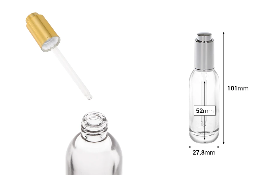 Μπουκαλάκι 15 ml γυάλινο με σταγονόμετρο και καπάκι με κουμπί Μπουκαλάκι 15 ml γυάλινο με σταγονόμετρο και καπάκι με κουμπί