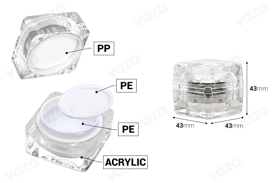 Βαζάκι πολυτελείας 15 ml για κρέμα, ακρυλικό με εσωτερικό παρέμβυσμα στο καπάκι και πλαστικό στο βάζο-εικόνα_διαστάσεις