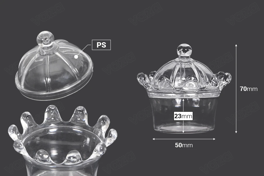 Kavanoz për favor të dasmës - plastikë pagëzimi 70x50 mm - 12 copë-imazh_dimensione