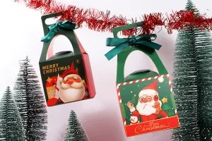Boîte cadeau de Noël avec poignée et ruban 100 x 100 x 100 mm - 25 pcs-6
