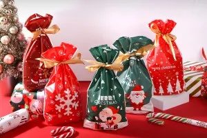 Christmas plastic bags 150x60x230 mm with ribbon - 50 pcs-3