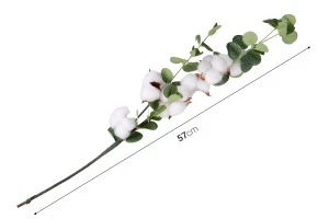 Branche décorative avec fleurs de coton et feuilles vertes-2
