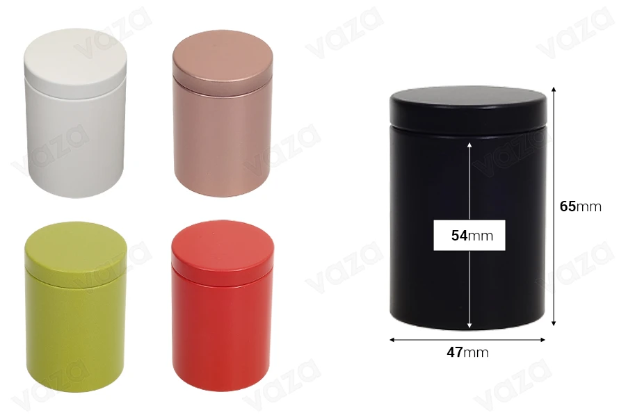Κουτί αποθήκευσης μεταλλικό 47x65 mm κυλινδρικό σε διάφορα χρώματα-εικόνα_διαστάσεις