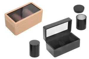 SET - Étui en cuir (145x80x65 mm) avec fenêtre et boîtes de rangement en métal (47x65 mm)-1