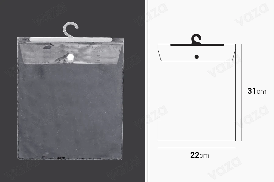 Σακούλες πλαστικές 22x31 cm με κρεμάστρα - 50 τμχ Σακούλες πλαστικές 22x31 cm με κρεμάστρα - 50 τμχ-εικόνα_διαστάσεις