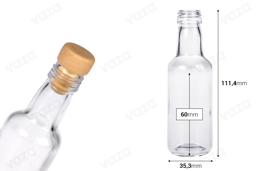 Miniatur-Glasflasche 50 ml-bildabmessungen
