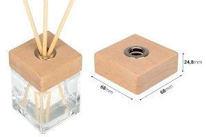 Bouchon carré en bois pour flacon de parfum d&#39;ambiance PP28 avec fente pour bâtonnets et bouchon-2