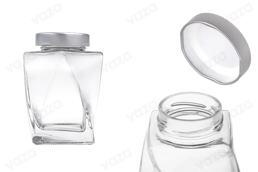 Βάζο γυάλινο 360 ml με ασημί καπάκι - 6 τμχ-εικόνα_προϊοντική