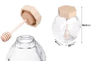 Vaso in vetro da 205 ml con tappo in legno e mestolo per miele Translate-2