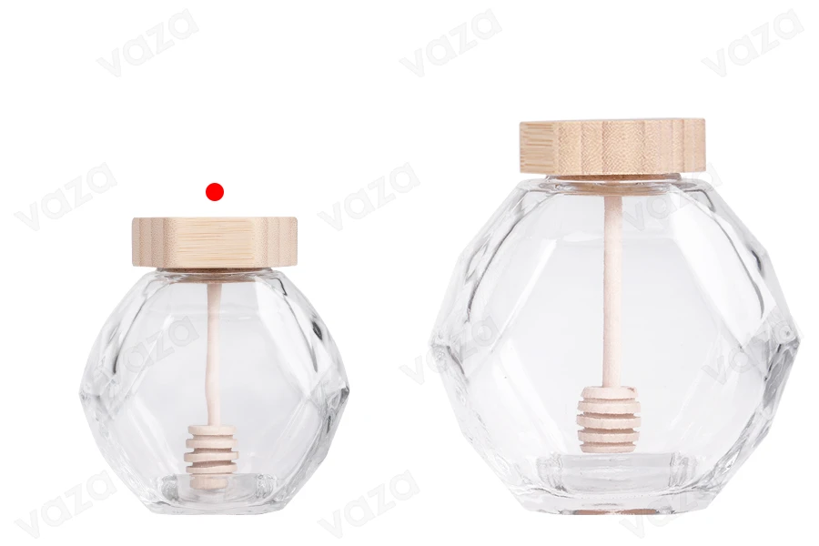 Γυάλινο βάζο 205 ml με ξύλινο φελλό και dipper για μέλι-εικόνα_σύνθεση