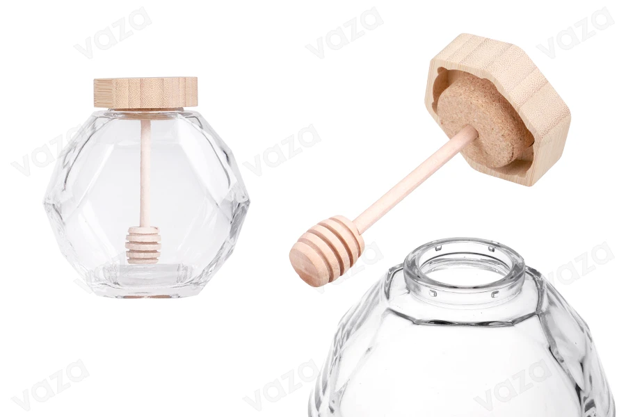 Γυάλινο βάζο 380 ml με ξύλινο φελλό και dipper για μέλι Γυάλινο βάζο 380 ml με ξύλινο φελλό και dipper για μέλι-εικόνα_προϊοντική