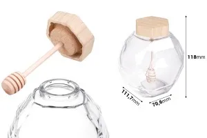 Vaso in vetro da 380 ml con tappo in legno e mestolo per miele-2