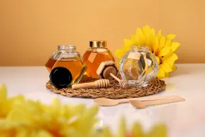 Βάζο γυάλινο 200 ml εξάγωνο με μαύρο καπάκι - 6 τμχ-3