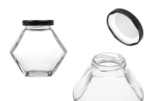 Βάζο γυάλινο 200 ml εξάγωνο με μαύρο καπάκι - 6 τμχ-1