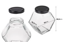 Βάζο γυάλινο 200 ml εξάγωνο με μαύρο καπάκι - 6 τμχ