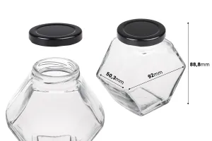 Βάζο γυάλινο 200 ml εξάγωνο με μαύρο καπάκι - 6 τμχ-2