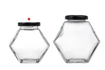 Βάζο γυάλινο 200 ml εξάγωνο με μαύρο καπάκι - 6 τμχ