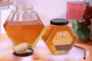 Βάζο γυάλινο 200 ml εξάγωνο με μαύρο καπάκι - 6 τμχ-6