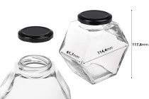 Βάζο γυάλινο 380 ml εξάγωνο με μαύρο καπάκι - 6 τμχ Βάζο γυάλινο 380 ml εξάγωνο με μαύρο καπάκι - 6 τμχ