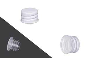 Bouchon en aluminium pré-vissé (PP18) blanc avec liner et capuchon en plastique-1