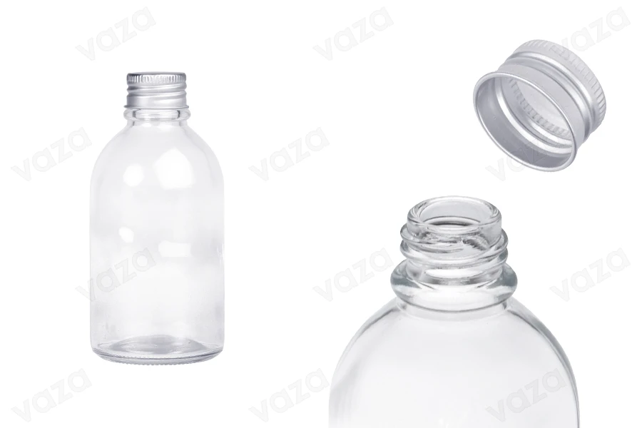 Round glass bottle 100ml with aluminum cap - 6 pcs Round glass bottle 100ml with aluminum cap - 6 pcs-image_product