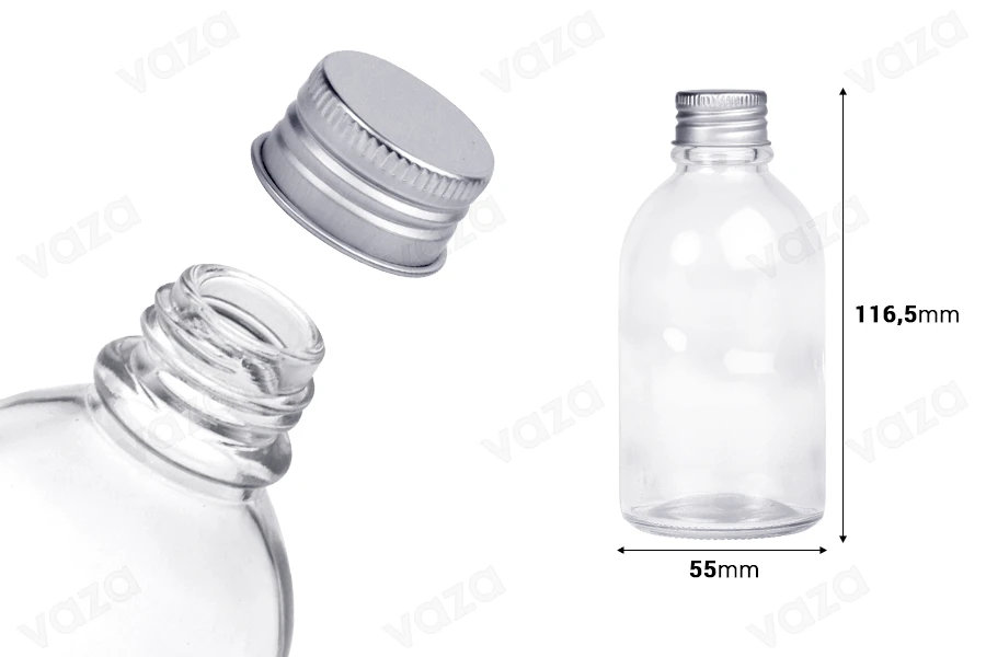Round glass bottle 100ml with aluminum cap - 6 pcs Round glass bottle 100ml with aluminum cap - 6 pcs-image_dimensions