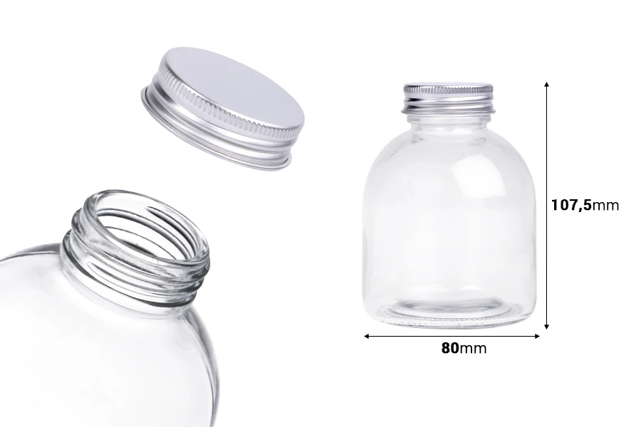 Μπουκάλι γυάλινο 300 ml διάφανο με καπάκι αλουμινίου - 6 τμχ
